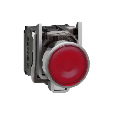 شنايدر XB4BW34M5 هارموني | زر ضغط مضيء، معدني، متساطح، أحمر، Ø22، إرجاع زنبركي، 230…240 فولت تيار متردد، 1 NO + 1 NC