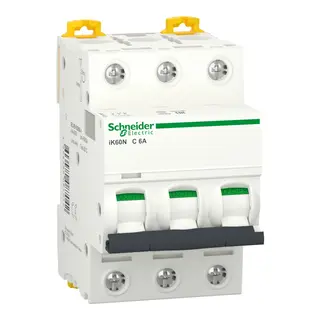 Schneider A9K24306 | Miniature circuit-breaker, Acti9 iK60N, 3P, 6 A, C curve, 6000 A (IEC 60898-1)