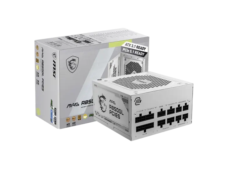 MSI MAG A850GL PCIE5 850W ATX 3.1, PCIe 5.1 80+GOLD WHITE Full Modular Power Supply