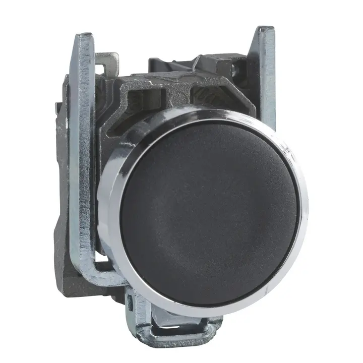 Schneider XB4BA22 | Push button, Harmony XB4, black flush, metal, 22mm, spring return, 1NC, unmarked