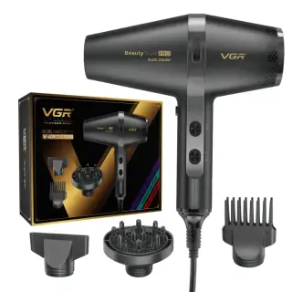 مجفف شعر في جي ار بروفيشنال V-409 - موزع شعر عالمي - لون اسود