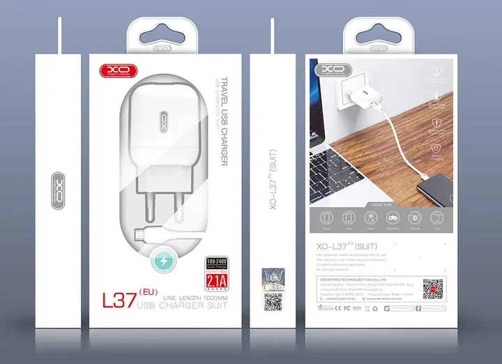 XO L37 quick usb charger suit and type-c cable with 2.1a max