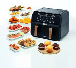 KENWOOD Digital Twin Air Fryer 1.7KG+1.7KG 4L+4L XXXL Capacity with DualZone Technology & Dual Frying Baskets for Frying, Grilling, Broiling, Roasting, Baking, Toasting & Reheating HFP70.000BK Black( International warranty )