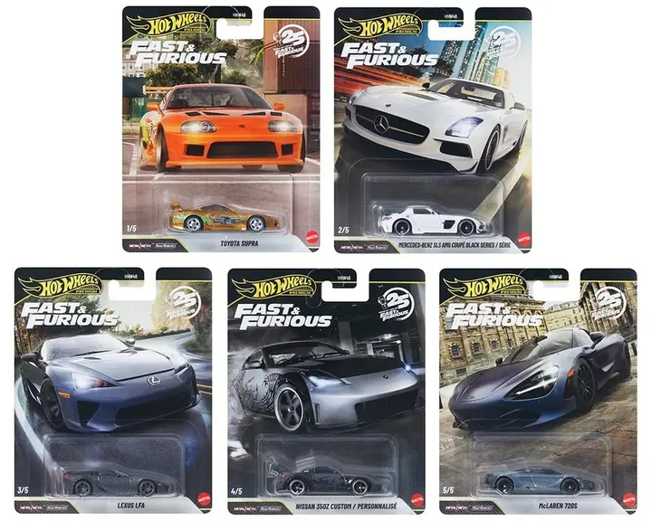 Hot Wheels 2026 Fast & Furious 25th Set of 5 Cars, with Supra Chase HNW46-956R