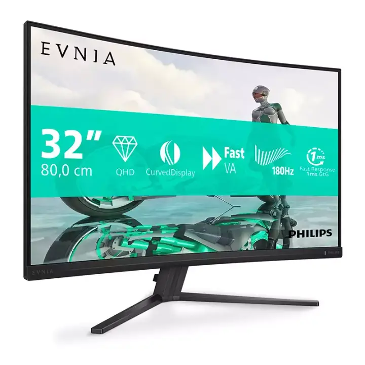 PHILIPS Evnia 31.5 inch QHD Curved Gaming Monitor, 180 Hz, 0.5 ms, FreeSync Premium, HDR10 (2560x1440, 2x HDMI, DisplayPort) Dark Gray | 32M2C3500L
