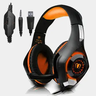 Beexcellent Gaming Headset GM-1 Over-Ear Wired 3.5mm Pro Surround Sound Gaming Headphone with LED Effect and Microphone for PC, Laptop, Tablet, PS4, Xbox, Cell Phone (Orange)