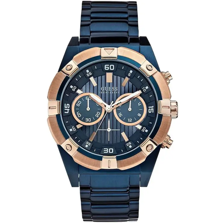 ساعة Guess Jolt W0377G4 رجالي زرقاء بسوار معدني, 48 مم