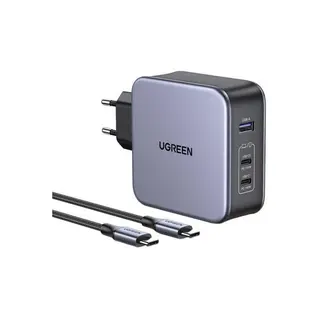 Ugreen Nexode Wall Charger with Type C Cable , 3 Ports Triple Port , 140 Watt Dark Gray - CD289