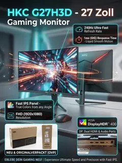 HKC G27H3D 27 inch Gaming Monitor 240Hz Fast IPS 1ms FHD HDR400 DP HDMI NEW Original Packaging