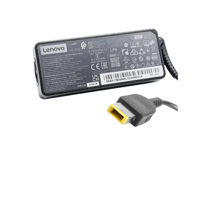 Lenovo Laptop Charger 65Watt - 3.25A - 20V - Yellow Square Tip Socket - ADLX65NLC3A