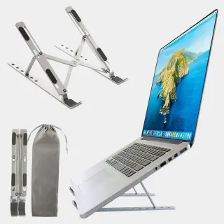 Portable Laptop Stand Adjustable Laptop Riser for Desk Foldable Design with 6 Angles Height Adjustment Non Slip Aluminum Laptop Stands iPad Macbook Stand Compatible with All Tabs & Phones