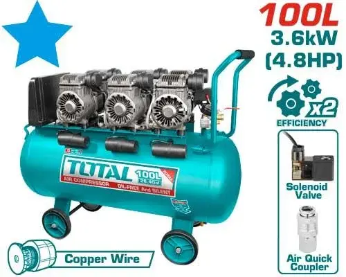 كمبروسر 100 لتر 3 هيد 4.8 حصان ملفات نحاس بدون زيت, TCS3361008