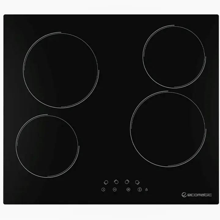Ecomatic Digital Built-in Electric Hob 60 Cm - Touch Controls and Elegant Vitro-Ceramic Design - Black - V6107T