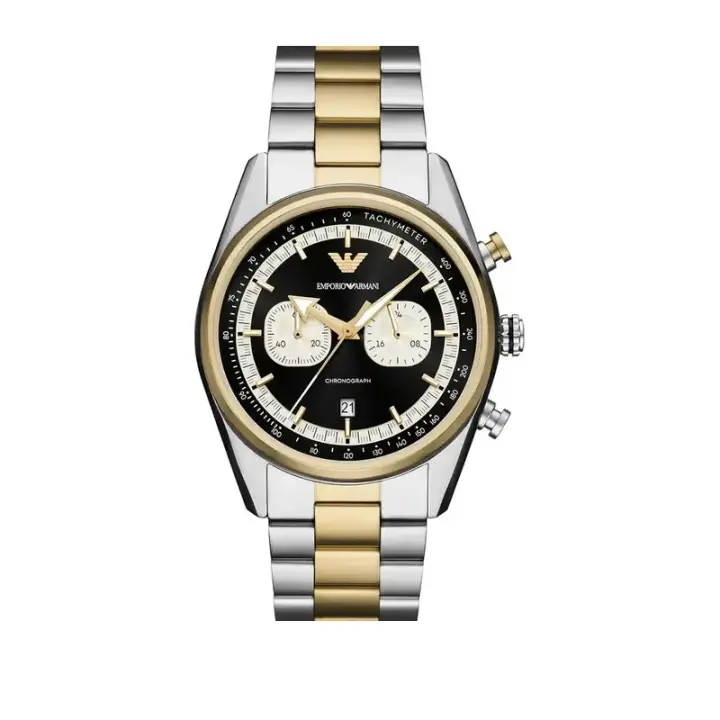 ساعة Emporio Armani Racer AR11678 رجالي كرونوغراف أسود ثنائي اللون, 42 مم