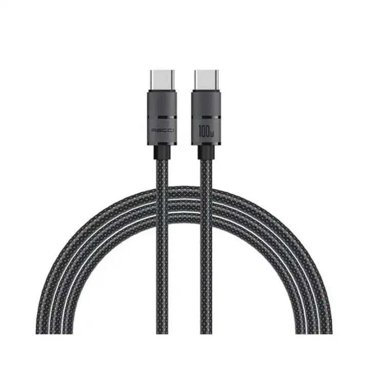 CABLE RECCI WARRIOR TYPE C TO TYPE C 100W RS08CC, كابل ريكي تايب سي إلى تايب سي بقوة 100 واط RS08CC
