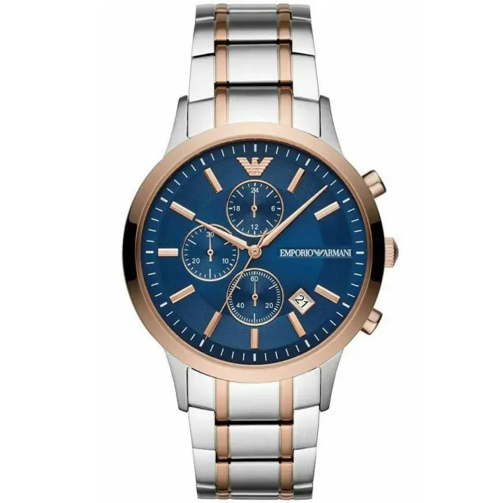 ساعة Emporio Armani Renato AR80025 رجالي أزرق فضي وروز جولد 43 مم