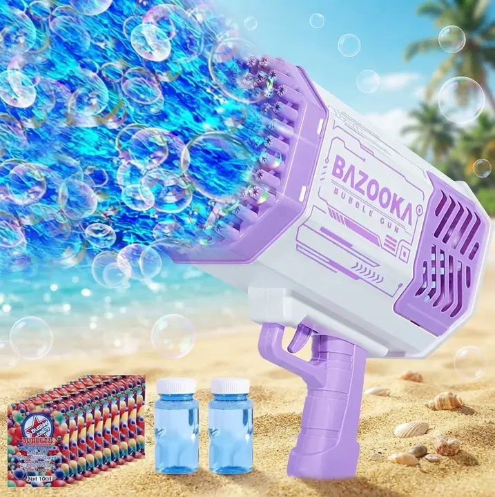 BOMOCO 69-Hole Bazooka Bubble Gun Machine with Colorful Lights - High Output Bubble Maker (6000+ Bubbles/Min) for Kids & Adults, Summer Pool, Wedding & Birthday Party Favors (Purple)