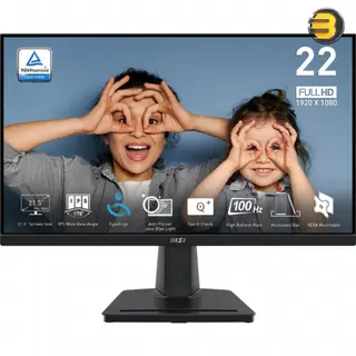 MSI PRO MP225 21.5 Inch Full HD Office Monitor, 1920 x 1080 IPS Panel, 100 Hz, Eye-Friendly Screen, Tilt-Adjustable - HDMI, D-Sub (VGA) -