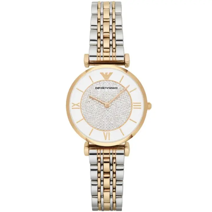 ساعة Emporio Armani Gianni T‑Bar AR2076 نسائي أبيض فضي وذهبي 32 مم