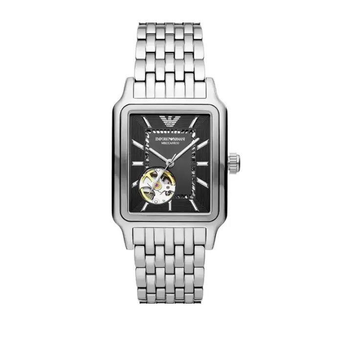 ساعة Emporio Armani Meccanico AR60057 رجالي أوتوماتيك أسود فضي, 36 مم
