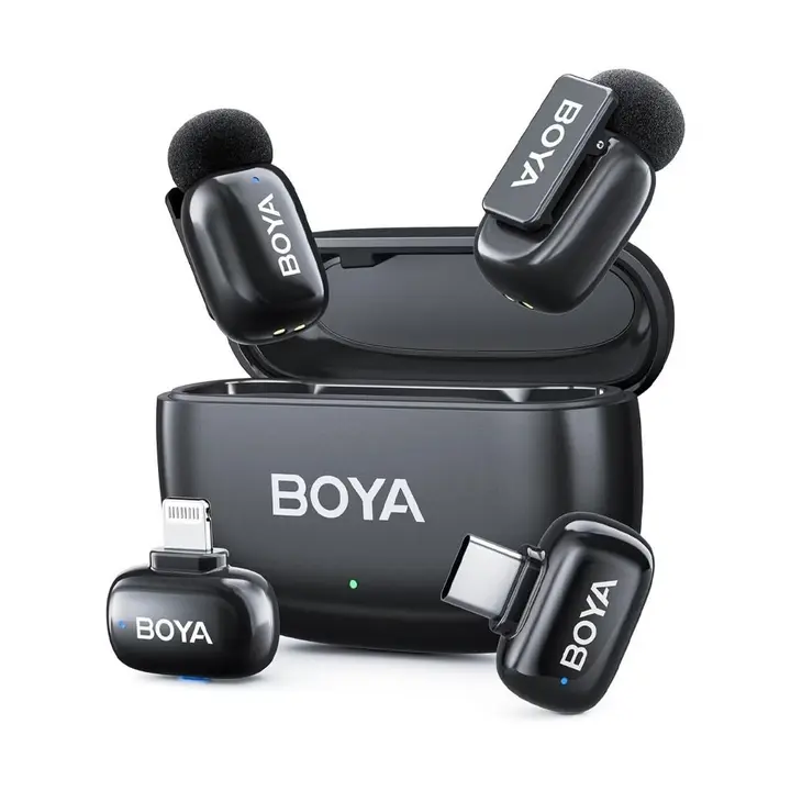 Boya Mini2 -01 Wireless Mic 1 to 2 Kit For IOS + Type-C + Charging Case - Black