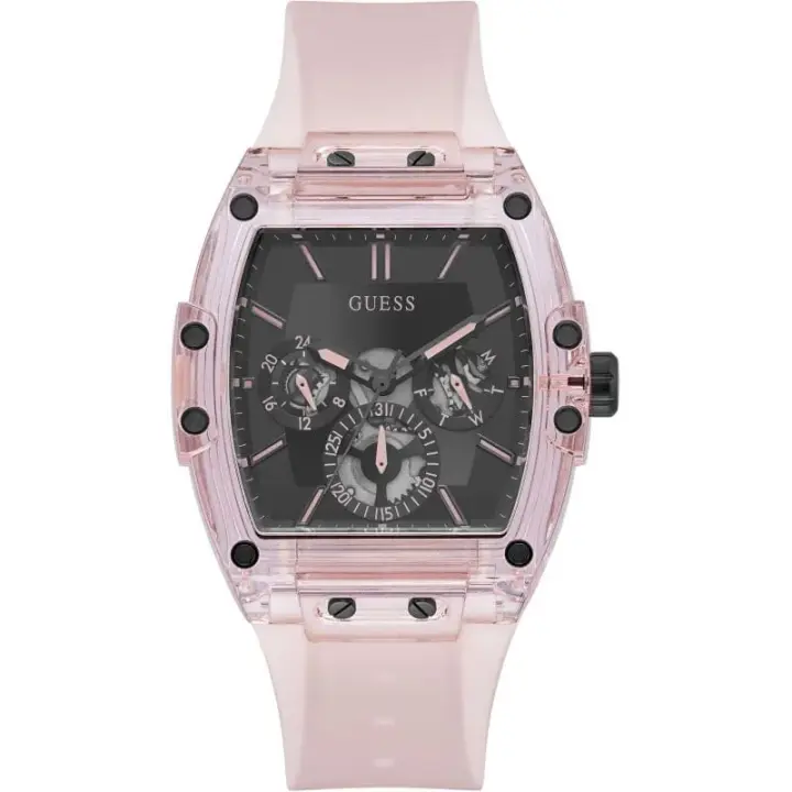 ساعة Guess Sporting Pink GW0032G1 للرجال والنساء وردي شفاف بمينا سوداء, 43 مم