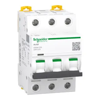 Schneider A9F87320 | Miniature circuit-breaker, Acti9 iC60H, 3P, 20 A, C curve, 10000 A (IEC 60898-1), 15 kA (IEC 60947-2)