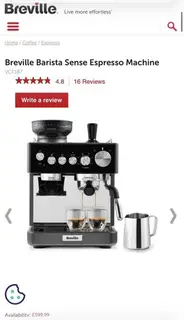 Breville Barista Sense Bean to Cup Espresso Machine 15 Bar Integrated Grinder