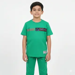 تشكيلة أطقم رياضية ولادي صيفي قطعتين (زيتوني، زمردي، أسود) emerald-green 7-8y