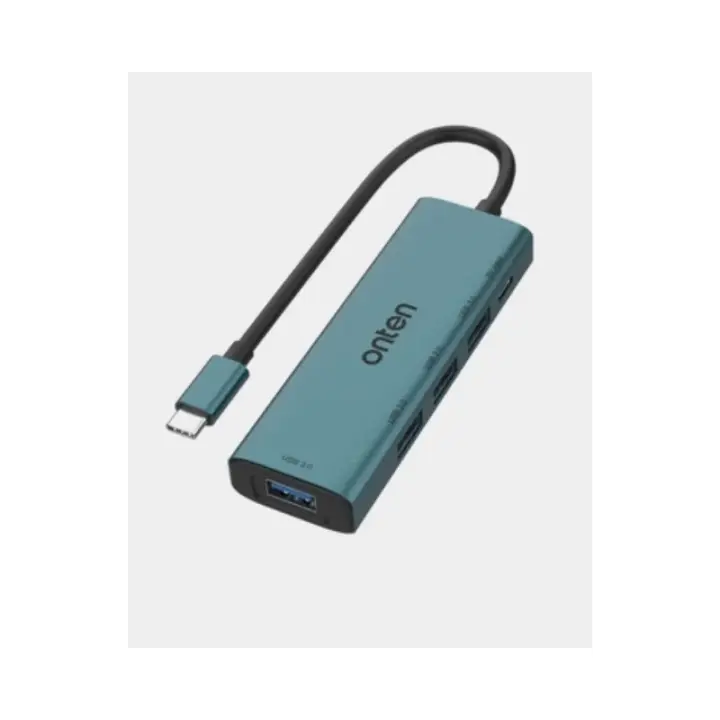Onten 5-in1 USB-C to 4-Ports USB HUB with 5V Power Input 480Mbps OTN-UC119 Pine Green