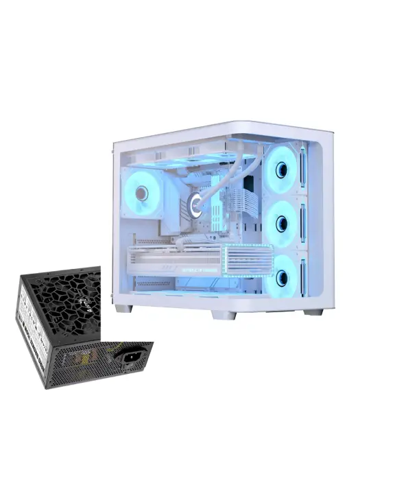 AEROCOOL P500C G BK V1 White Mid-Tower Case with AERO BRONEZ 750W PSU