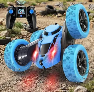 MidiVix Remote Control Stunt RC Car - 2.4GHz 4WD Double-Sided 360° Rotating Off-Road Crawler with Headlights, 90 Mins Playtime for Kids Ages 6-12 (Green)