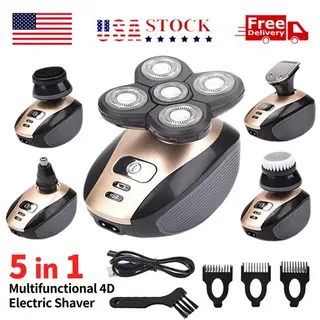 5-in-1 Rotary Electric Shaver 4D Rechargeable Bald Head Hair Beard Trimmer Razor