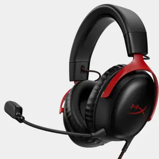 HyperX Cloud III, Wired Gaming Headset, PC, PS5, Xbox Series X|S, Angled 53mm Drivers, DTS, Memory Foam, Durable Frame, Ultra-Clear 10mm Mic, USB-C, USB-A, 3.5mm, Black/Red Headphones Headset
