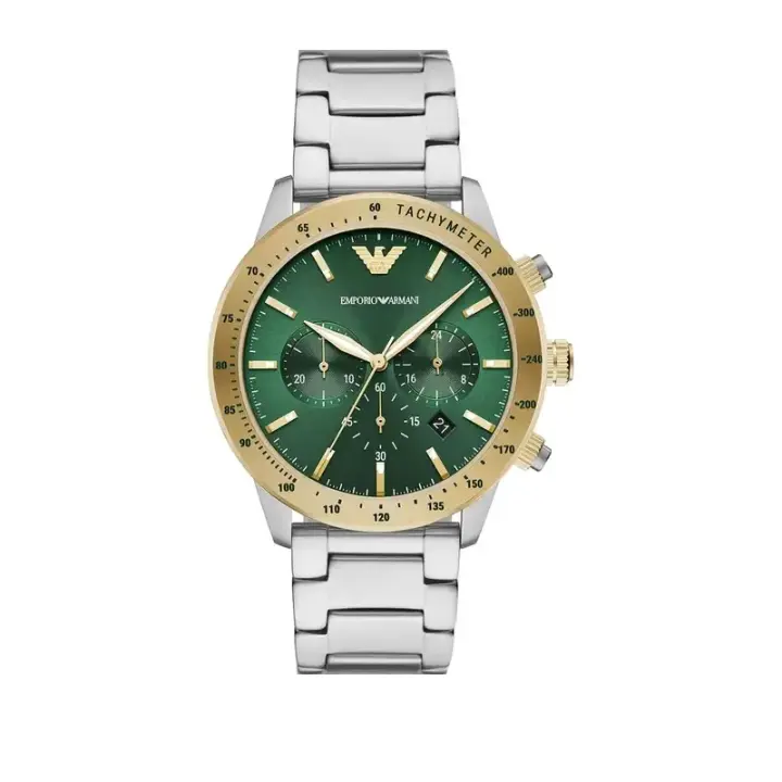 ساعة Emporio Armani Mario AR11454 رجالي كرونوغراف أخضر فضي, 43 مم