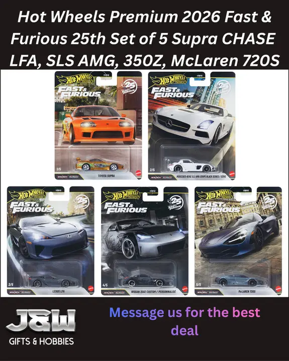 Hot Wheels Premium 2026 Fast & Furious 25th Set of 5 Supra CHASE HNW46-R 1/64