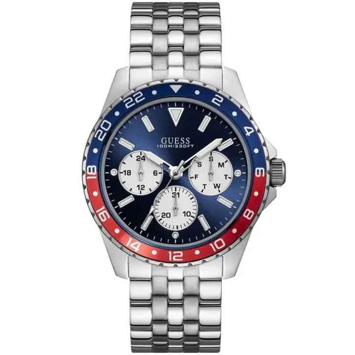 ساعة Guess Odyssey W1107G2 رجالي زرقاء ببيزل أزرق وأحمر, 44 مم