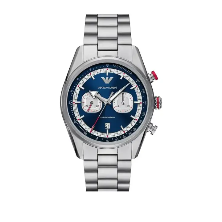 ساعة Emporio Armani Racer AR11676 رجالي كرونوغراف أزرق فضي, 42 مم