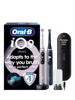 Oral-B iO9 Electric Toothbrushes, Set of 2, Black & Rose Quartz