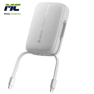 DEVIA Kintone Series Built-in Dual Cable Power Bank 10000mAh Support three devices charging at same time, White