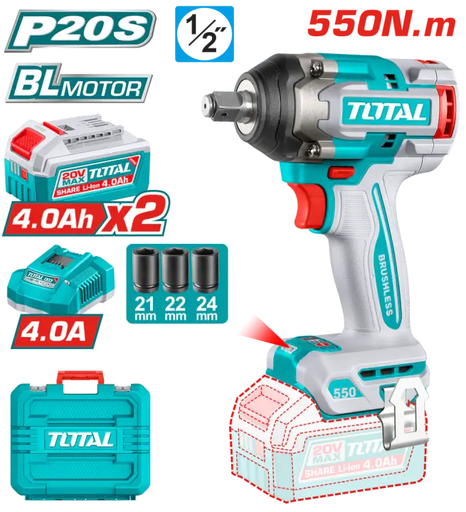 امباكت 550 نيوتن مع 2 بطاريه tiwli2055 tiwli2050 impact wrench