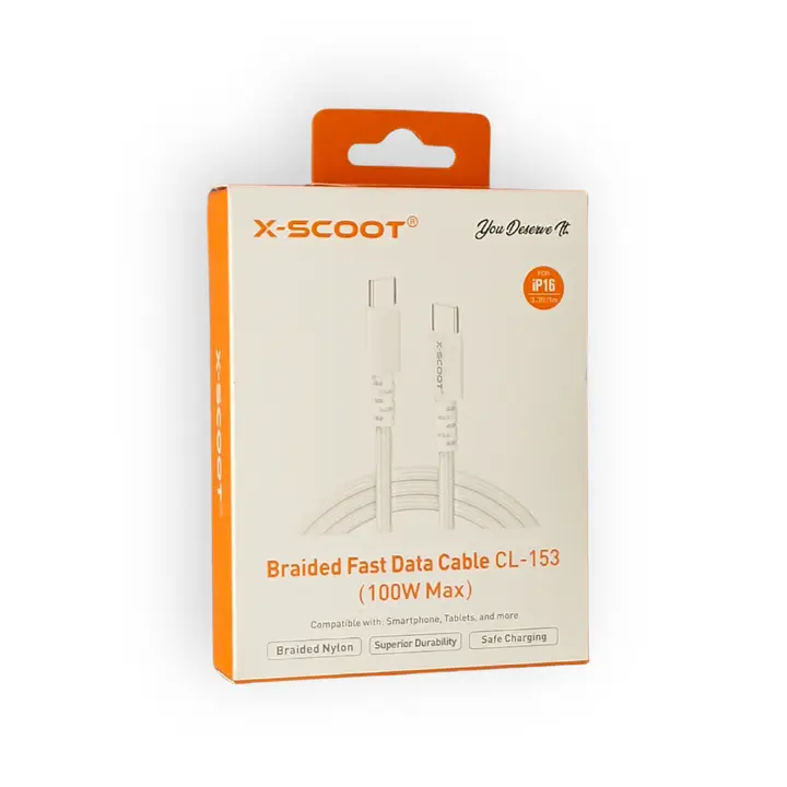 X-scoot CL-153 Type-c to Type-c Weave Big Cable 1m 100w Precision Nylon braided, tough and durable Type-c