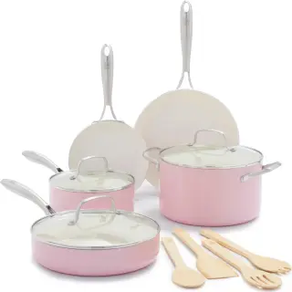 GreenLife Artisan Healthy Ceramic Nonstick, 12-Piece Cookware Set, Stainless Steel Handle