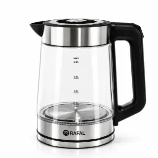 Rafal Glass Electric Water Kettle 2 Liter, 1500 Watts, Stainless Base -Clear/Black