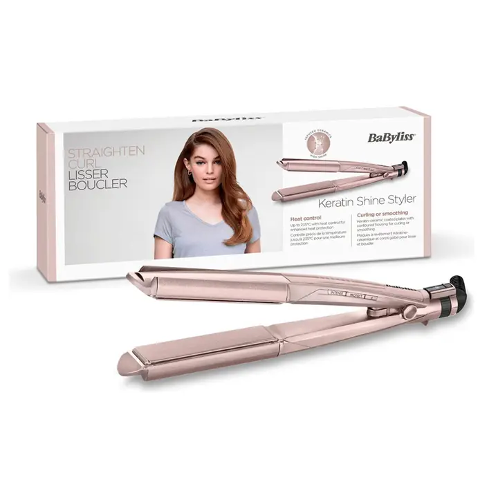 Babyliss 2-in-1 Hair Straightener ST335AE Keratin Shine, Ceramic Plates, Wet & Dry Use, Digital Display, 6 Heat Settings (150°C, 235°C), Fast 30s Heat-Up