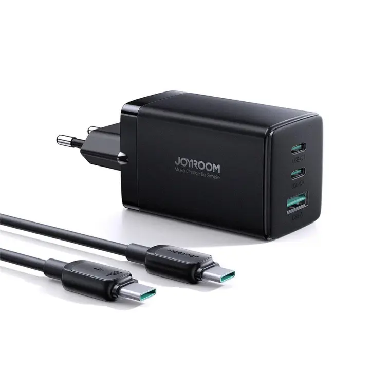 Joyroom TCG01eu GaN Ultra 65W 2 USB-C + 1 USB Fast Charger+100W C to C Cable 1.2m شاحن موبايل و كابل