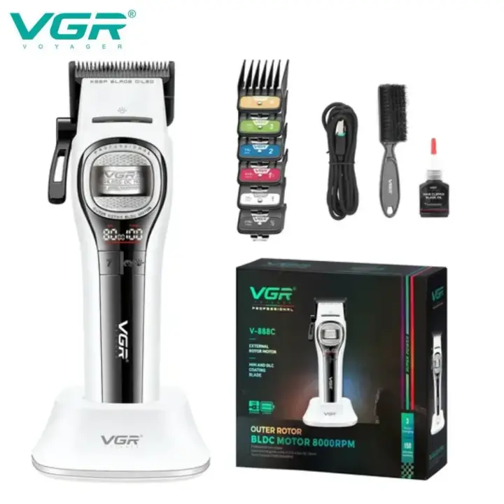 ماكينة حلاقة احترافية VGR V-888C مناسبة للحلاقين والاستخدام المنزلي، بتجمع بين القوة والدقة وسهولة الاستخدام.