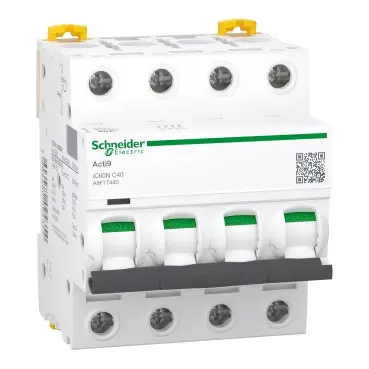 Schneider A9F77440 | Miniature circuit-breaker, Acti9 iC60N, 4P, 40 A, C curve, 6000 A (IEC 60898-1), 10 kA (IEC 60947-2)
