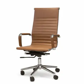 كرسي مدير جلد فاخر, ظهر متوسط, قاعدة كروم متحركة | Executive Office Chair