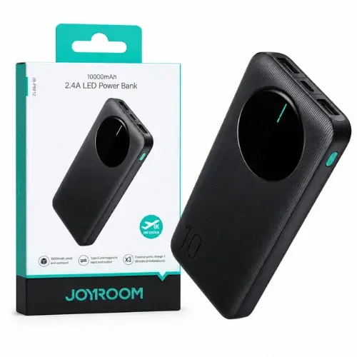 باور بانك 2.4 أمبير LED، مع 3 منافذ مخرج 2 USB نوع سي 10000 مللي أمبير في الساعة من جويروم, أسود